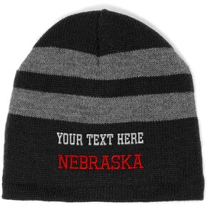 Custom Striped Beanie for Men & Women Nebraska State USA America B Embroidery
