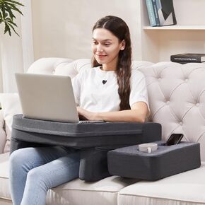 Reading Pillow for Gaming, Lap Desk for Laptop, Memory Foam Gaming Pillow for Lap, Lap Laptop Desk with Back Rest Pillow, Lap Cushy Desk for Reading Working or Crocheting(Grey)