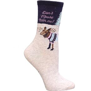 K. Bell Women's Winter Moose Crew Socks 1 Pair, Grey Heather, Women's 9-11 Shoe