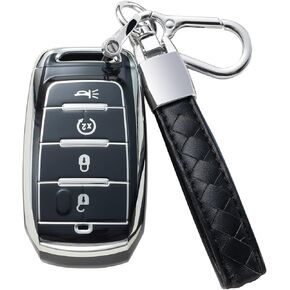 Compatible with Dodge Key Fob Cover with Leather Lanyard, Car Key Case Shell Protection for 2019-2022 Dodge RAM 1500 2500 3500 4500 5500 3/4/5/6 Button Smart Remote Control,Blue