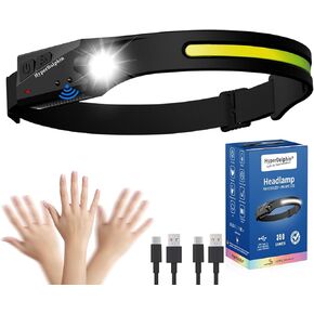 (3-Pack) Headlamp Rechargeable, LED Waterproof Headlight for Adults, 230° Headband Light Forehead, Motion Sensor, USB Head lamp Band, 350 Lumen Super Bright, 5 Modes, Comfortable for Running,Fishing