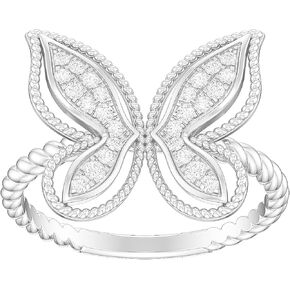 Real 14k White Gold Twisted Rope Shank Round Brilliant Simulated Diamond or Genuine Moissanite Milgrain Butterfly Ring