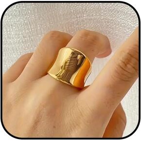 Gold Chunky Rings for Women Statement Wide Metal Round Band Rings Dainty Thumb Knuckle Thick Rings Non Tarnish Vintage Geometric Rings Simple Jewelry Accessories