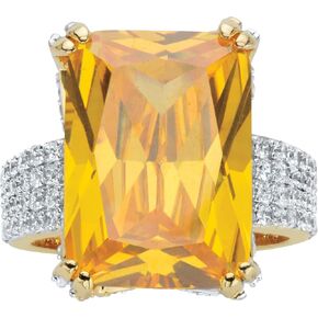 PalmBeach Yellow Gold-Plated Emerald Cut Yellow Cubic Zirconia Ring Sizes 6-10