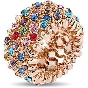 Sparkling Silver/Gold Tennis Crystal Rhinestone Adjustable Stretch Elastic Ring for Women Cocktail Party Costume Jewelry
