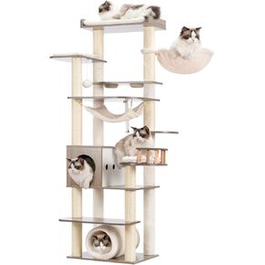 Cactus Cat Tree for Indoor Cats, 64" Tall Cat Tower with Scratching Post, Cat Condo and Platform for Large Adult with Food Station, Cat Tunnel, Hammock, Bowls, Green and Yellow GCT021GY