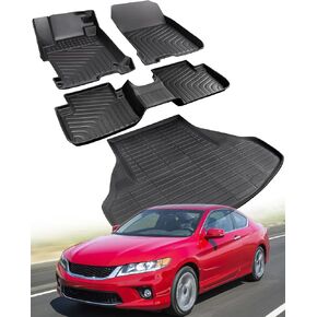 For Honda Accord Floor Mats 2013 2014 2015 2016 2017(Not for Coupe|Hybrid), 9th Gen for Accord LX/LX-S/Sport/EX/EX-L/Touring Heavy Duty TPE All Weather Waterproof Rubber Floor Liners Cargo Accessories