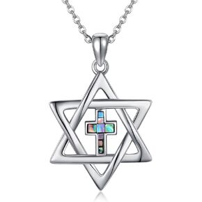 Star of David and Cross Necklace Sterling Silver Cross Star of David Pendant Necklace Judeo Christian Religious Jewelry for Women Men