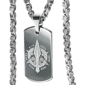 bahamut Thor Hammer/Odin Gungnir Tungsten Carbide Pendant Necklace for Men,with Stainless Steel Byzantine Chain,Norse Viking Jewelry Gift