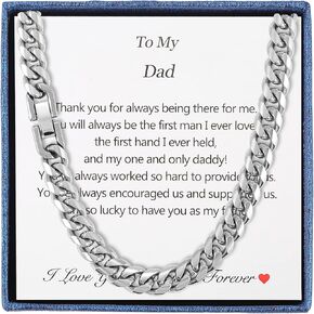 Mens Cuban Link Chain Necklace, Silver Stainless Steel Chain 8MM Hip Hop Granduation Birthday Christmas Anniversary Birthday Jewelry for Dad Son Brother Boyfriend Husband