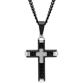 Two Tone Black Stainless Steel Arrow Cross Pendant Necklace - 24"