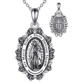 Virgin Mary Necklace 925 Sterling Silver Guadalupe Necklace Virgin Mary Pendant Religious Jewelry for Women Men Lover