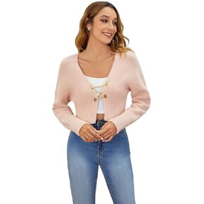WDIRARA Women's Chain Linked Front Drop Shoulder Long Sleeve Casual Cardigan Sweaters