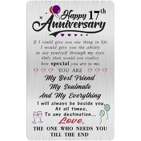 Alotozo 17th Anniversary Unique Gifts for Him Husband Men, Happy 17 Year Wedding Anniversary Engraved Wallet Card Gift for Her Wife Women