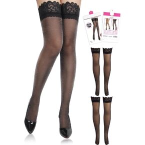 2Pairs Rhinestone Plus Size Thigh High Stockings Silicone Lace Top Pantyhose Sexy Vintage Stocking XS-5XL