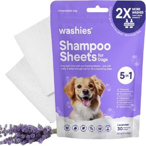 Dog Shampoo Sheets, 2X Washes Than Liquid Dog Bathing Supplies, Water Activated Puppy Shampoo & Dog Bath Supplies, Poodle Shampoo for Dog Bath, Dog Shampoo for Smelly Dogs (Lavender 30ct)