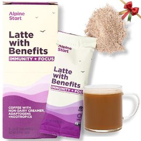 Alpine Start Latte with Benefits - Organic Instant Coffee Latte with Immunity+Focus - Non-Dairy, Vegan, Paleo, Non-GMO, (0.56oz Pack of 5)