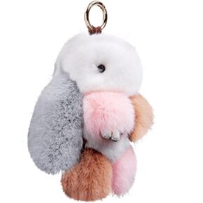 Cute Rabbit Pom Pom Keychain Soft Plush Stuffed Animal Bunny Keychain for Backpack Purse Car Handbag Keyring