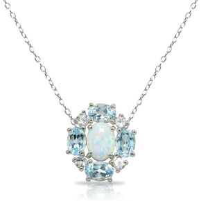 Sterling Silver Simulated or Genuine Gemstones Oval Necklace with White Topaz Accents