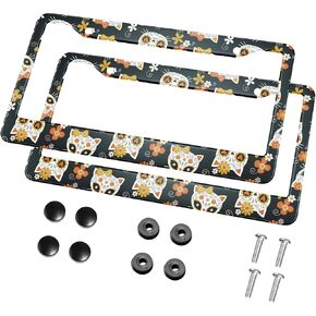 HOSNYE Cat Faces License Plate Frame Black 2 Pcs Cheshire Cat Glowing Eyes and Smile Metal Cute Licenses Plates Frames Licenses Plate Covers Car Tag Frame for Women Men US Vehicles