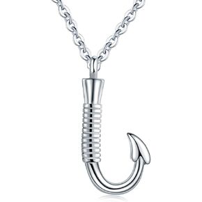 Fishing Hook Cremation Necklace for Ashes Fish Hook Stainless Steel Urn Jewelry Memorial Pendant Keepsake for Men