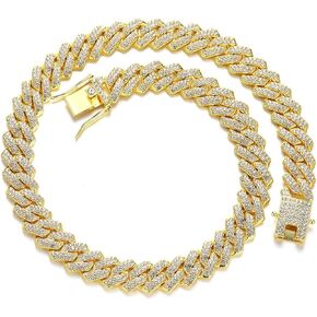 Cuban Chain Necklaces, Iced Out Miami Bling Diamond Hip Hop Jewelry Silver/Gold Cuban Link Chains for Men Women