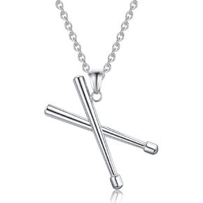 Rock Drum Stick Pendant Necklace for Men Stainless Steel Cross Drumstick Necklace, Drummer Music Charm Memorial Keepsake Jewelry
