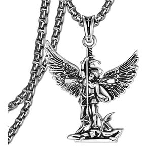 Saint Michael Cross Necklace for 925 Sterling Silver Pendant Necklace Religious Jewelry Amulet Festival Gifts for Women Men DZ34-2