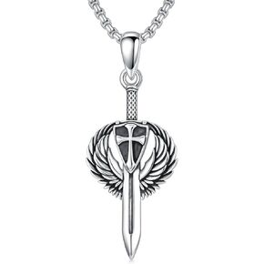 PELOVNY Angel Wing Necklace 925 Sterling Silver Cross Sword Pendant Angel Wing Cross Jewelry for Fathers Day Birthday Christmas Gifts Men Women