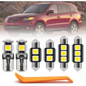 12pcs LED Interior Lights Bulb Kit for Hyundai Santa Fe 2007 2008 2009 2010 2011 2012 LED Map Dome Trunk License Plate Lights Super Bright White Interior LED Light Bulbs + Install Tool