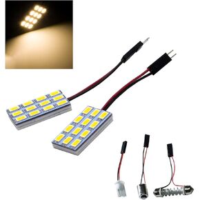 HYUGA 2x 12SMD 5630 Warm White 4500K LED Panel Dome Light Auto Car Interior Bulb DC 12V-24V With T10 / BA9S / Festoon Adapters