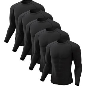 CL convallaria 5 Pack Compression Shirt Men Long Short Sleeve Cool Dry Shirts Rash Guard Athletic Workout Tops