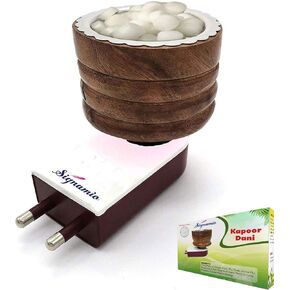 SIGNAMIO® Wooden Kapoor Kapur Dani Camphor Karpuram Aroma Oil Diffuser Incense Burner Electrical Stand Machine Holder for Home,Office (Camphor NOT Included) DN-1
