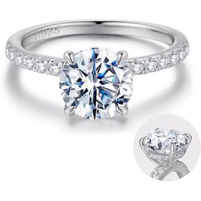SMILEST 2ct Hidden Halo Engagement Rings for Women, 14K White Yellow Gold Plated Solid 925 Sterling Silver Cubic Zirconia Rings 4 Claw Side Stone Engagement Rings for Women Solitaire Engagement Rings