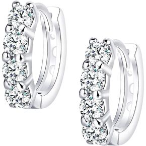 Moissanite Hoop Earrings, Huggie Hoops Sterling Silver Hoops Earrings for Women