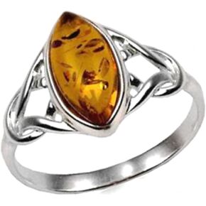 Ian and Valeri Co. Amber Sterling Silver Celtic Ring Marquise Shape