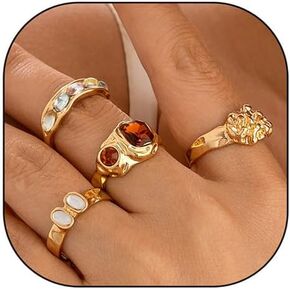 GIGB PBDK Vintage Gold Knuckle Rings Set Stackable Geometric Hollow Rhinestone Joint Rings Chunky CZ Statement Midi Ring Birthday Jewelry Presents for Women