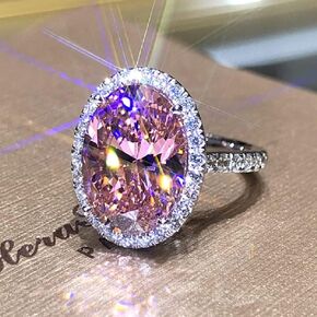SUKKCCNO S925 Silver Goose Egg Pink Diamond Ring AAA Cubic Zirconia Ring Pink Pigeon Egg Proposal Ring