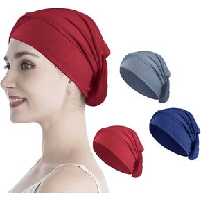 3 Pcs Womens Muslim Under Scarf Hijab Cap Stretch Sleep Hair Turban Head Wraps Bonnet Chemo Cap Beanie Hat Headwear