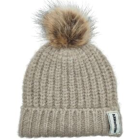 Womens Warm Winter Knitted Beanie Hat with Fake Fur Ball Warm Knit Skull Cap Beanie for Women