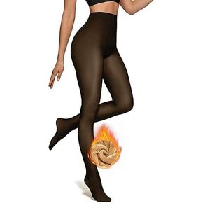 OEAK Womens Fleece Lined Tights Fake Translucent Pantyhose Thermal Opaque High Waisted Warm Legging Pants Footed Sheer Tights Fake Translucent Black XXL 300g