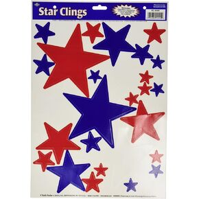 Star Clings (asstd red, white, blue) Party Accessory (1 count) (36/Sh)
