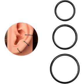 3PCS Hinged Nose Hoops Rings 20G 18G 16G 316L Surgical Steel, Clicker Hoop for Septum Daith Helix Tragus Conch Earrings Piercing Jewelry, 6mm-12mm