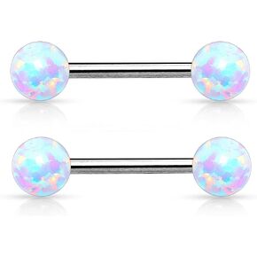 Pierced Owl - 14GA 316L Stainless Steel Internally Threaded Synthetic Opal Balls Nipple Barbells, Sold as a Pair
