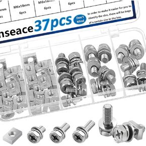 smseace 37pcs Motorcycle Battery Terminal Nuts and Bolt Kit M6x10/16/18mm Stainless Steel Square Nut and Bolts Used for DIY，Motorcycles，ATV D-027