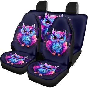 ZFRXIGN Galaxy Owl Car Seat Covers Full Set for Women Cute Car Accessories Front Seat Covers Rear Backrest Cover Pet Seat Protector Hippie Colorful Neon Car Decor Purple in Kuwait