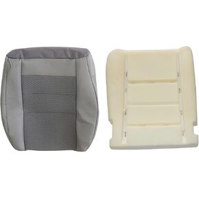 Priprilod Gray Cloth Driver Side Bottom Replacement Seat Cover & Driiver Foam Cushion Compatible with Ford F250 F350 F450 F550 2003 2004 2005 2006 2007