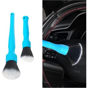 مجموعة فرش تفاصيل السيارة فائقة النعومة مكونة من قطعتين - فرش تنظيف داخلية للسيارة مضادة للخدش مع رأس فرشاة ناعمة وقبضة مريحة - مظهر خارجي نظيف ولوحات أجهزة القياس الداخلية وشعارات شاشة المعلومات والترفيه (أزرق) in Kuwait