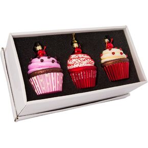 Kurt Adler 3.65-Inch Noble Gems Glass Cupcake 3-Piece Ornament Set, Christmas