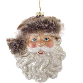Kurt Adler C6378 Santa Head with Brown Faux Fur Hanging Ornament, 5-inch High, Glass,Christmas